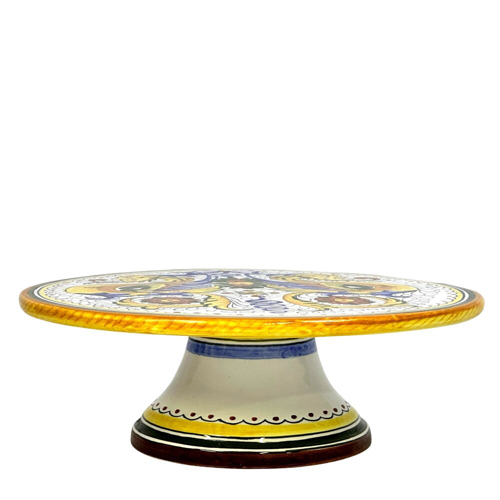 Deruta Italy Ceramic Raffaellesco Pedestal Hand Painted 12" Cake Stand-Stunning